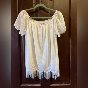 Lilly Pulitzer White Lace Fringe Off The Shoulder Top
